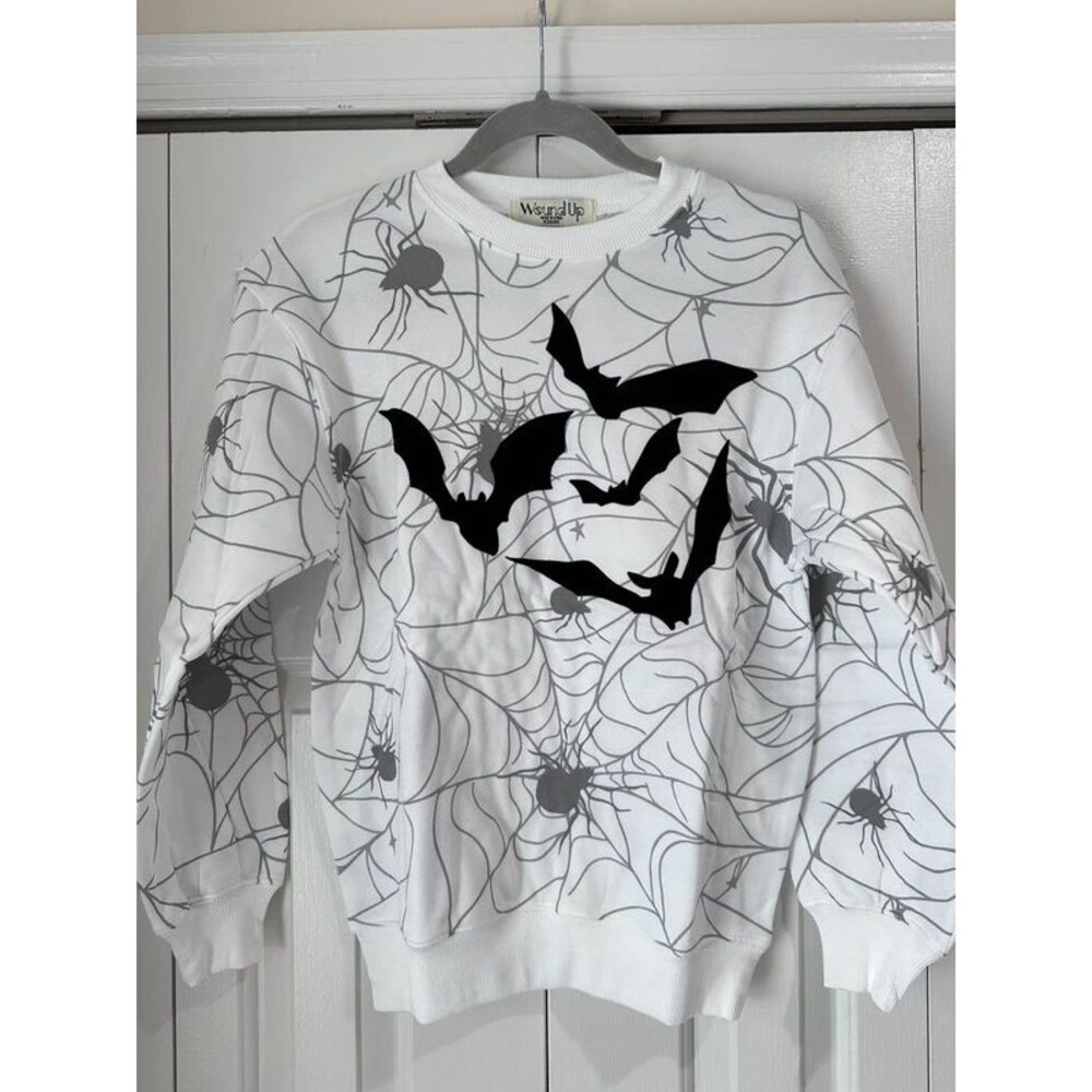 Halloween bat and spiderweb sweatshirt white size XXS